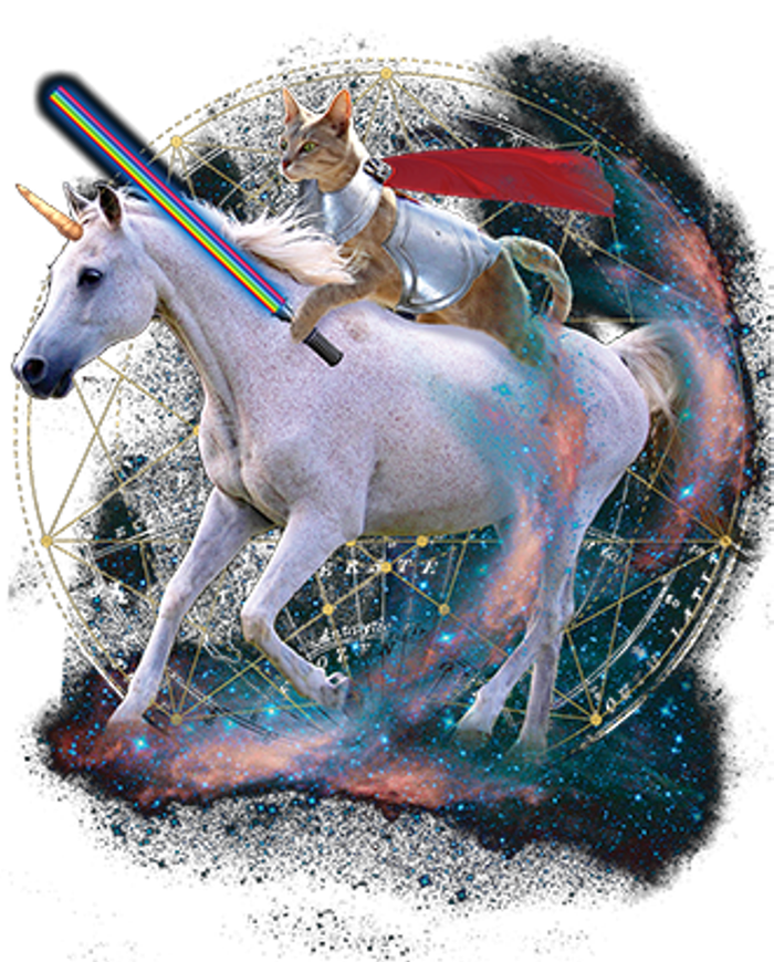 Cat Warrior Riding Unicorn Metallic Star Ornament