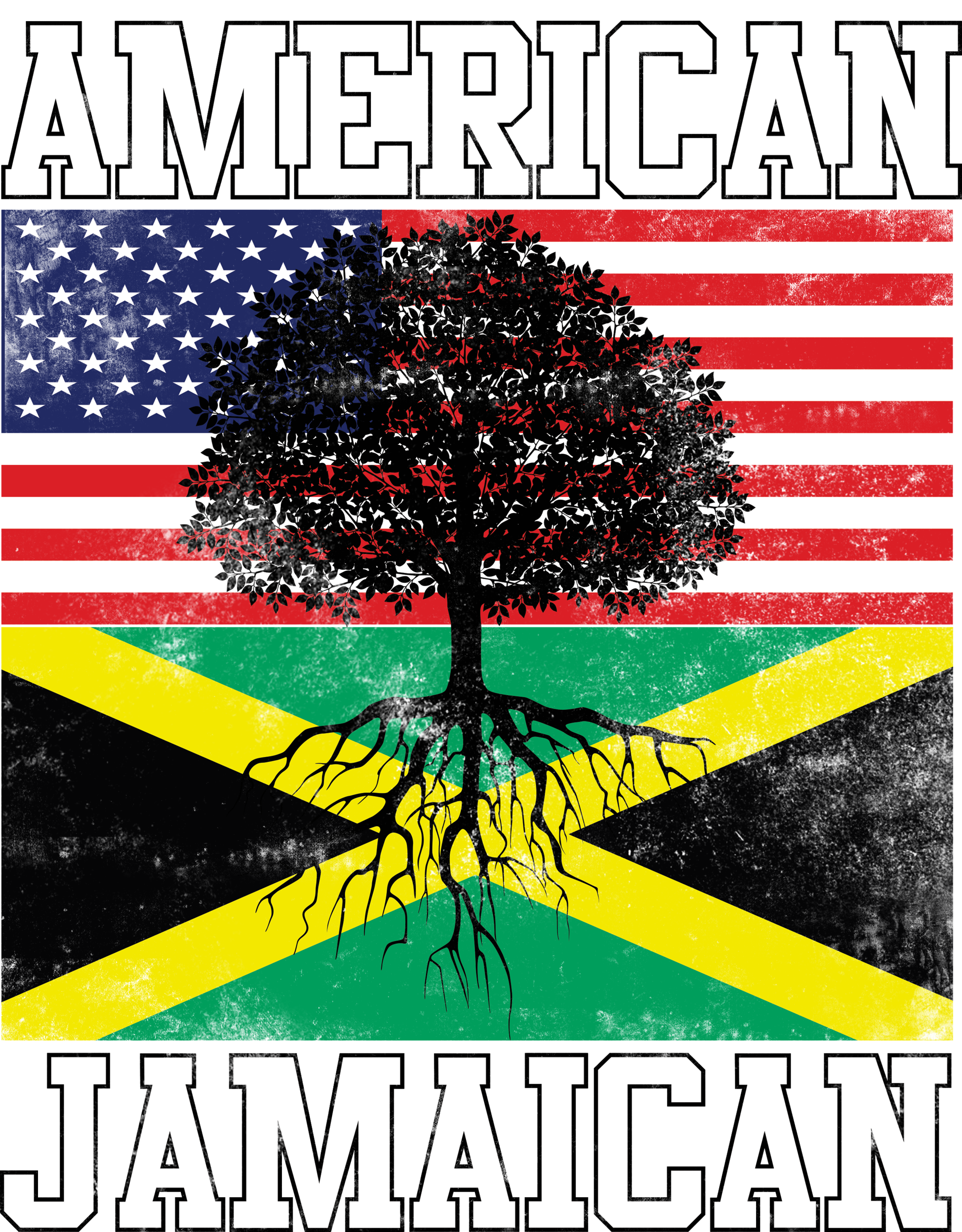 Jamaican American Flag Grown Roots V-Neck T-Shirt