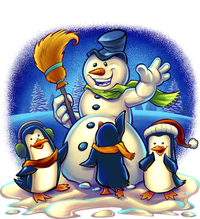 Snowman With Penguins Having Fun T-Shirt