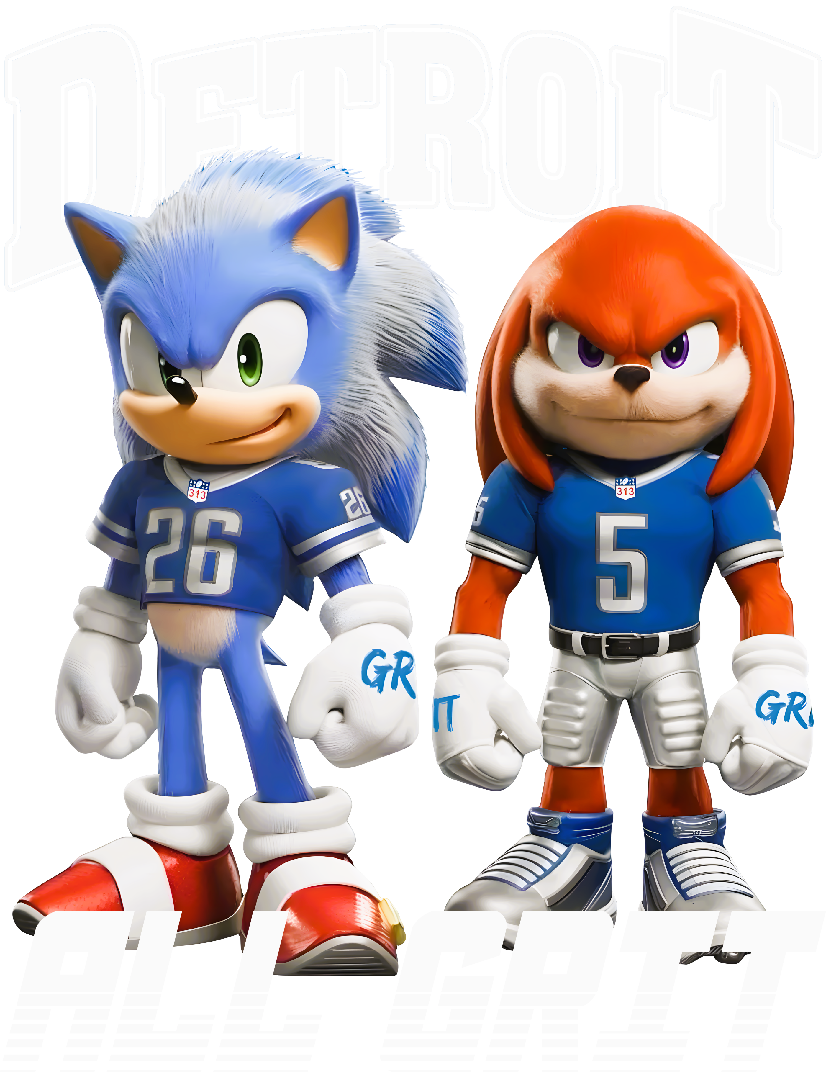 Detroit Sonic And Knuckles All Grit Football Kids T-Shirt