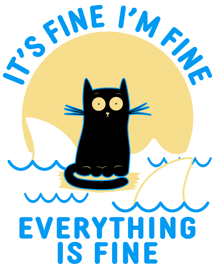 Funny It's Fine I'm Fine Everything Is Fine Shark Cat Long Sleeve Pajama Set