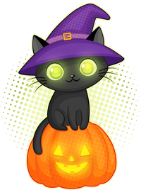 Cute Witch Kitten With Pumpkin Striped Beanie with Solid Band