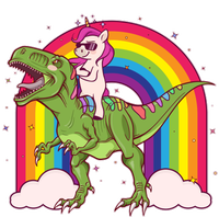 Funny Rainbow Unicorn Riding T-Rex Dinosaur Canvas