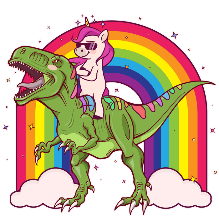 Funny Rainbow Unicorn Riding T-Rex Dinosaur Canvas