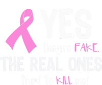 Yes They're Fake Funny Breast Cancer Kids Long Sleeve Shirt