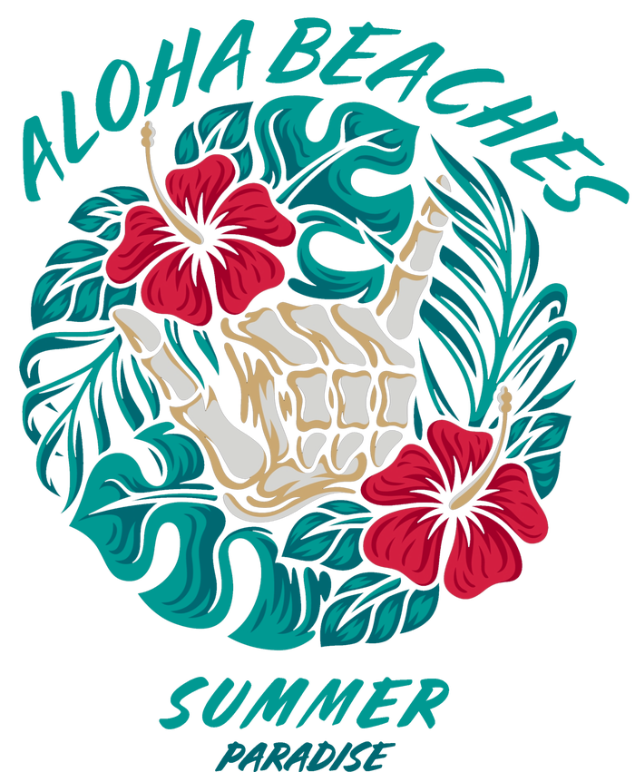 Aloha Beaches Skeleton Hand Rock On Flowers Magnet