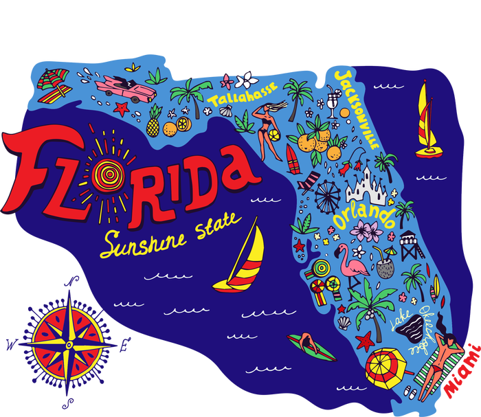 Cartoon Map of Florida T-Shirt