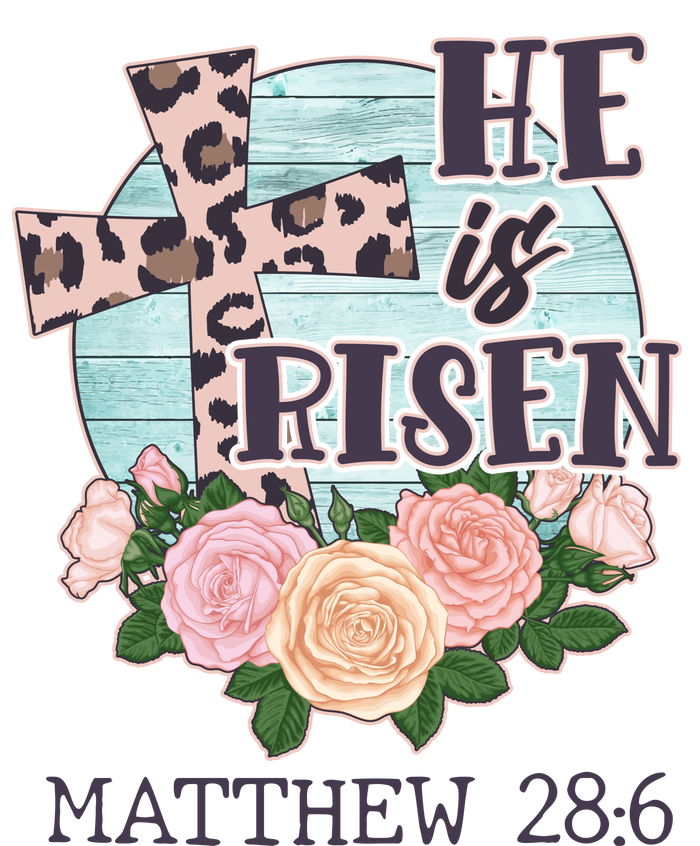 Vintage He is Risen Matthew 28:6 Floral Leopard Print Button