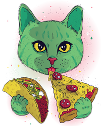 Cosmic Pizza Taco Space Cat Baseball Sleeve Shirt