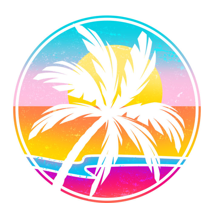 Retro Ocean Sun Palm Tree Emblem Trucker Hat