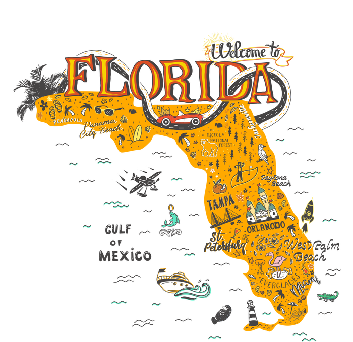 Welcome To Florida Cool Tourist Map Softstyle Adult Sport Polo