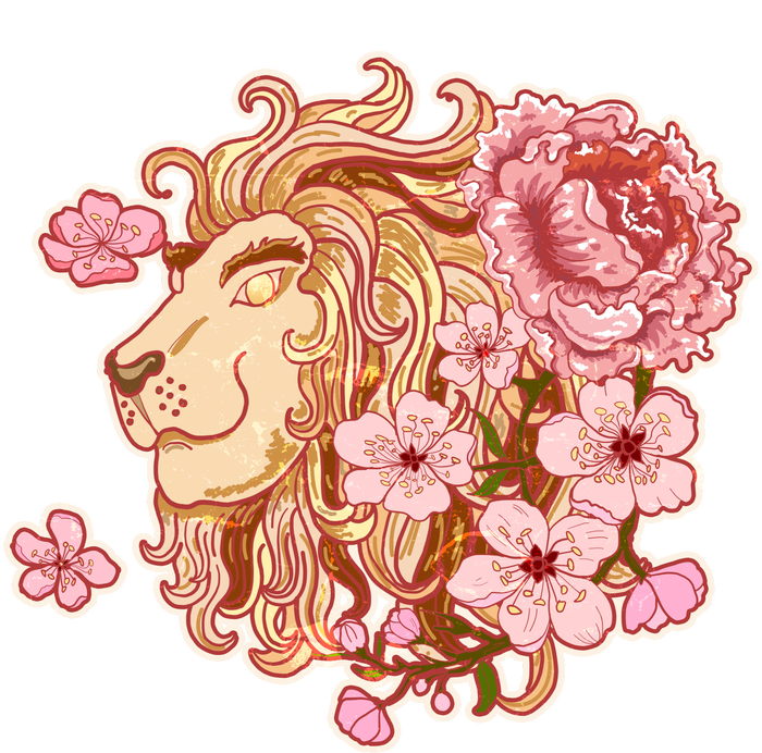 Zodiac Leo Lion with Japanese Cherry Blossoms T-Shirt