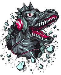 Trex Monster DJ Headphone Breakthrough Tie-Dye T-Shirt