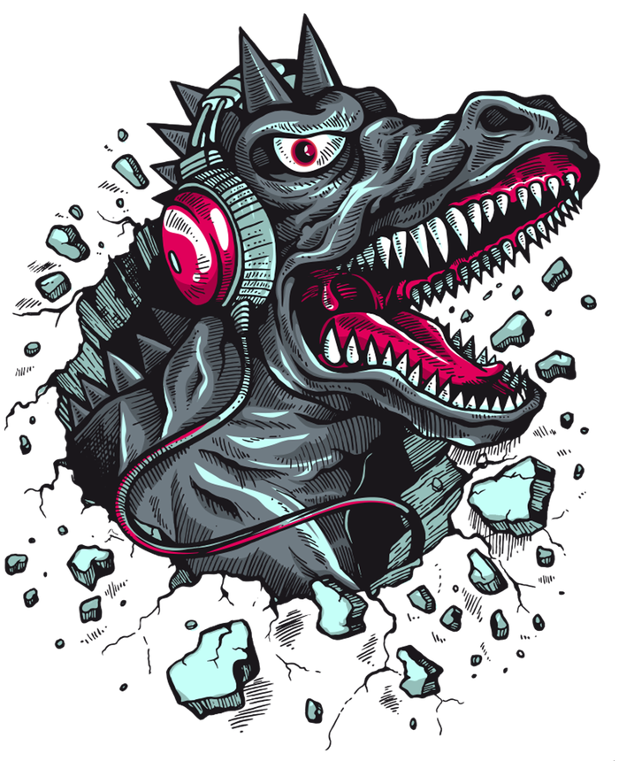 Trex Monster DJ Headphone Breakthrough Tie-Dye T-Shirt