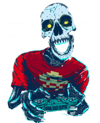 Scary Gamer Skeleton Playing Video Games Graphic Short Acrylic Beanie