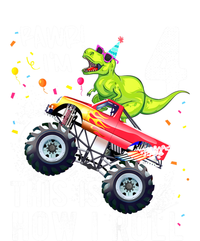 Kids T Rex Dinosaur Monster Truck 4th Birthday Boys And Girls Youth Performance Sprint T-Shirt