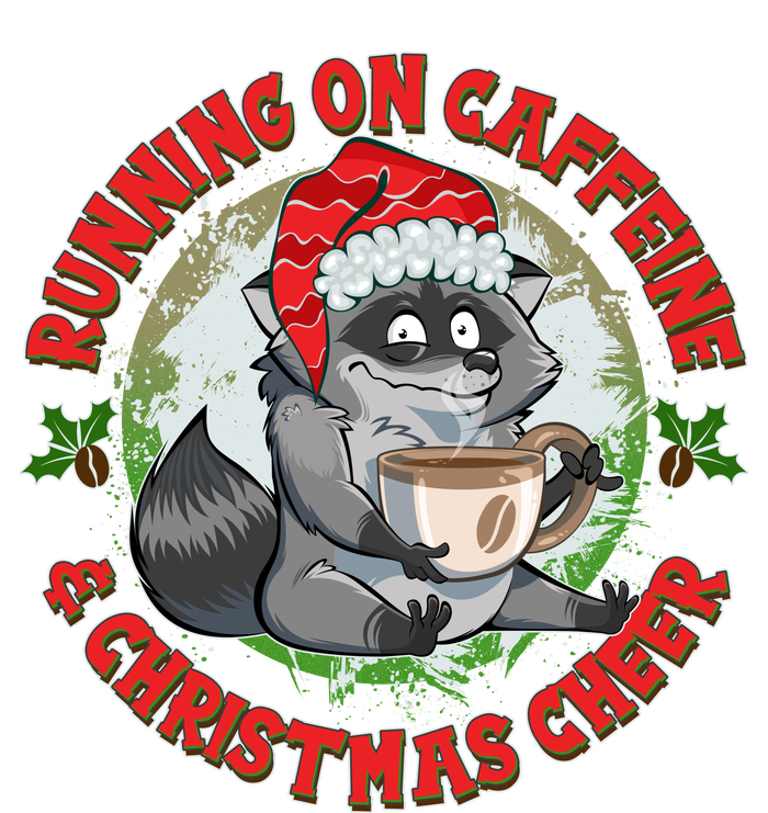 Funny Running On Caffeine And Christmas Cheer Coffee Raccoon T-Shirt