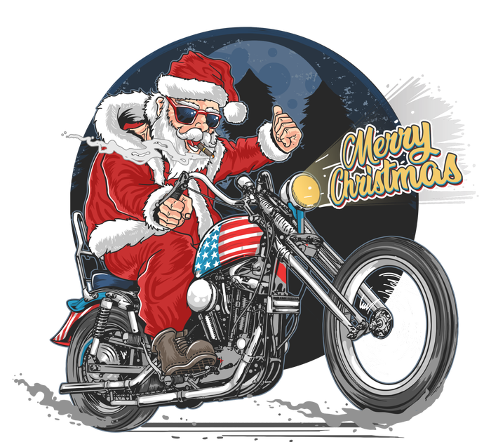 Cool American Flag Motorcycle Santa Claus T-Shirt