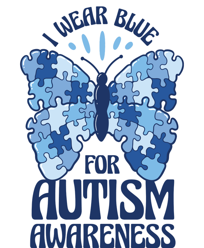 I Wear Blue For Autism Awareness Butterfly T-Shirt