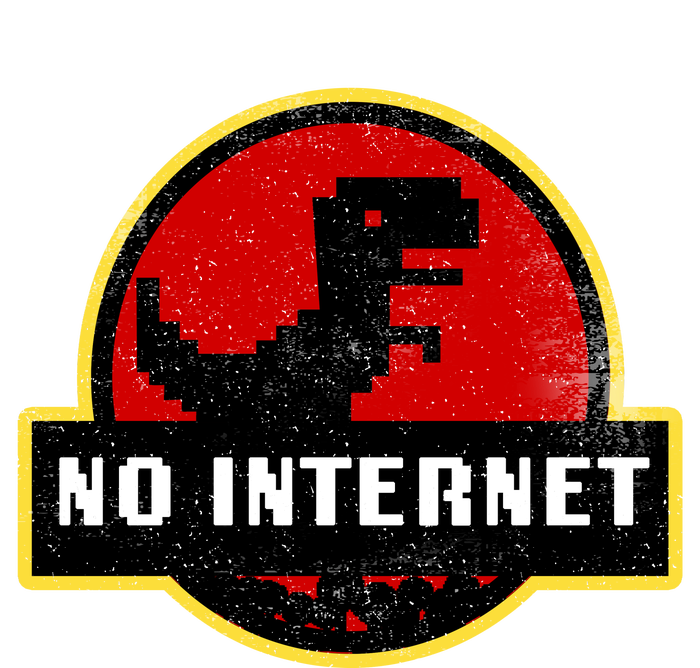 No Internet Dinosaur Park Logo Parody Distressed Button