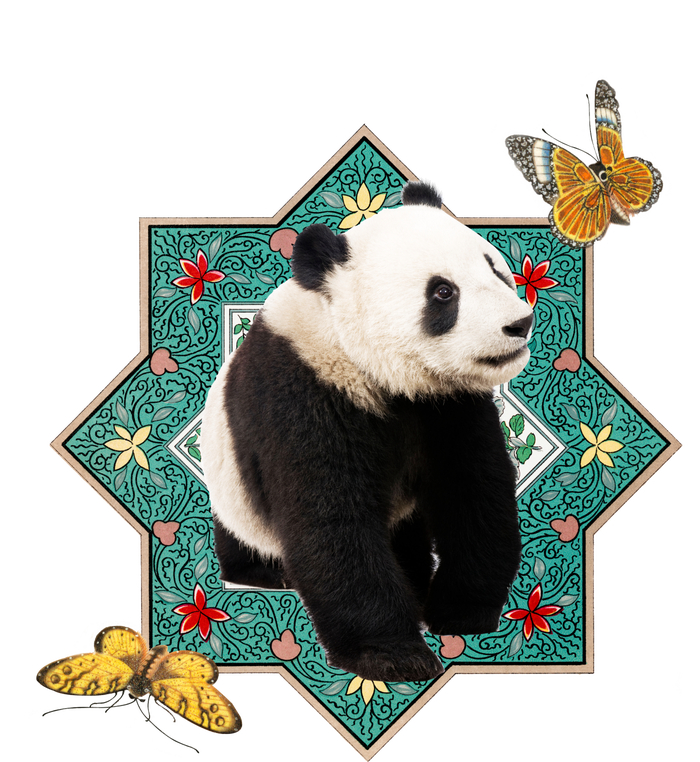 Panda With Butterflies Button