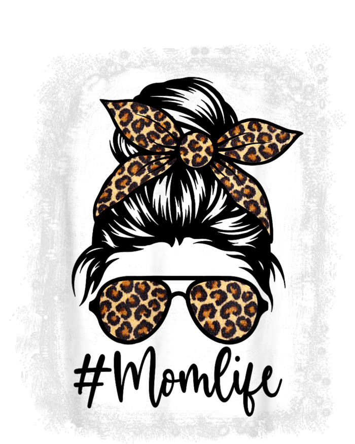 Women Mom Life Bleached Shirt Mom Life Leopard Messy Bun T-Shirt