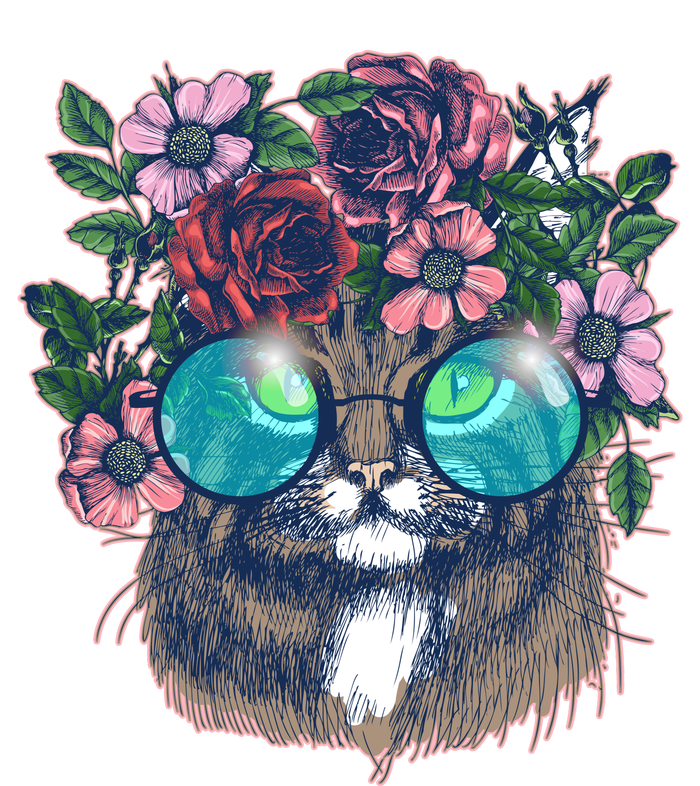 Hippy Hipster Flower Crown Cat T-Shirt