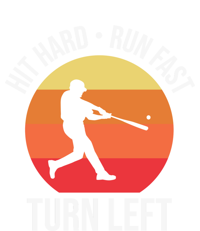 Hit Hard Run Fast Turn Left Funny Retro Sunset Silhouette Baseball Player T-Shirt