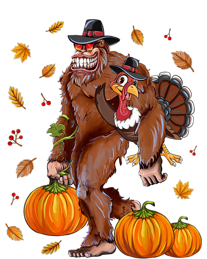 Bigfoot Sasquatch Turkey Pumpkin Happy Thanksgiving Day Women's Racerback Tank