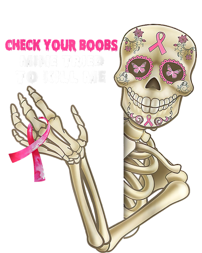 Check Your Boobs Skeleton Hand Breast Cancer Awareness Gifts Women's Racerback Cropped Tank