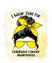 I Wear Gold For Childhood Cancer Awareness Shirts Messy Bun Women's Perfect Tri Tunic Long Sleeve Shirt