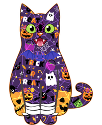 Spooky Cute Halloween Pattern Kitty Cat Women's Flannel Pajama Set