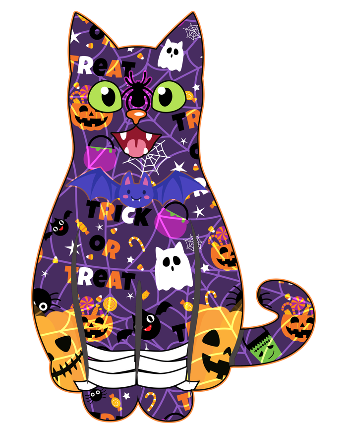 Spooky Cute Halloween Pattern Kitty Cat Women's Flannel Pajama Set