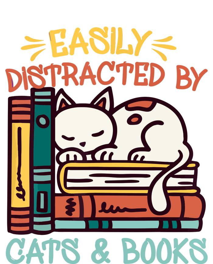 Easily Distracted By Cats And Books Cat & Book Lover T-Shirt