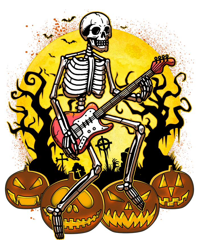 Funny Halloween Rocker Skeleton Rock With Electric Guitar Women's Momentum V-Neck T-Shirt