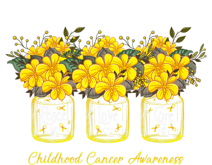 Yellow Flower Jar Peace Love Cure Childhood Cancer T-Shirt