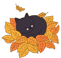 Cute Autumn Fall Sleeping Black Kitty Leaves T-Shirt