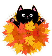 Cute Happy Black Cat Fall Autumn Leaves Poster