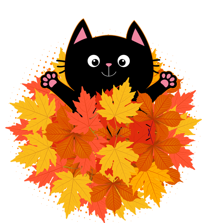 Cute Happy Black Cat Fall Autumn Leaves Poster