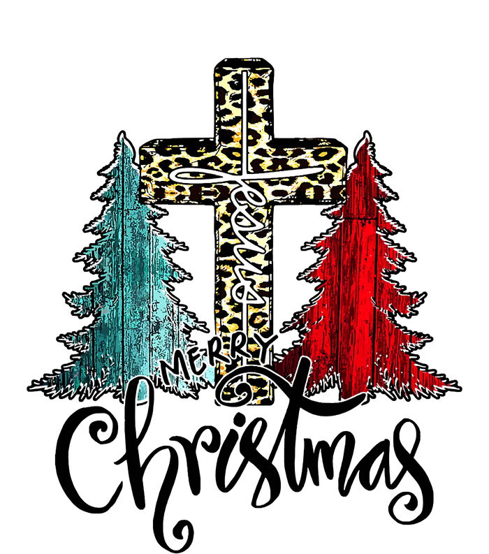 Christian Funny Merry Christmas Tree Jesus Cross Cheetah Women's T-Shirt