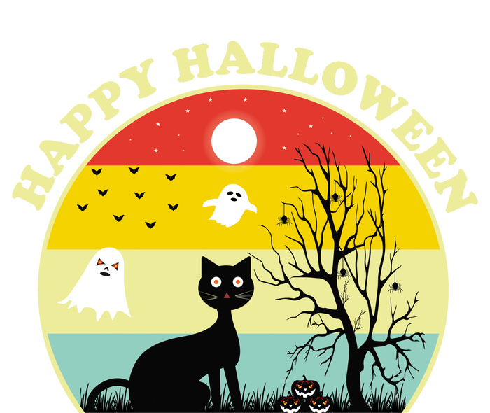 Happy Halloween Black Cat Retro Sunset T-Shirt