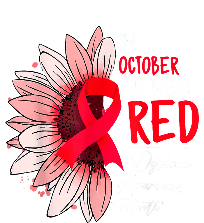 In October We Wear Red Sunflower Dyslexia Awareness Month V-Neck T-Shirt