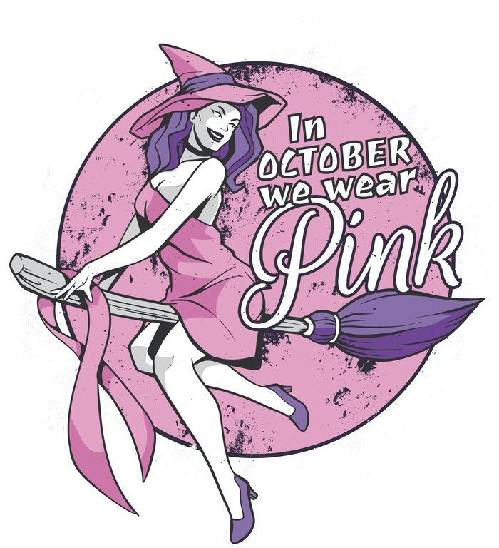 In October We Wear Pink Breast Cancer Witch Halloween Coaster