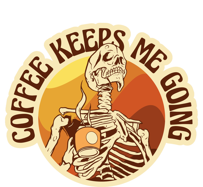 Coffee Keeps Me Going Skeleton Retro Sunset Pom Pom 12in Knit Beanie