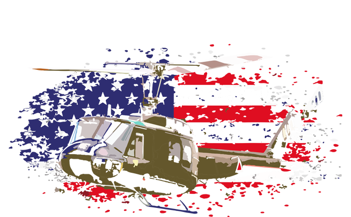 UH1 Huey Helicopter American Flag USA Pilot Vietnam Veteran T-Shirt