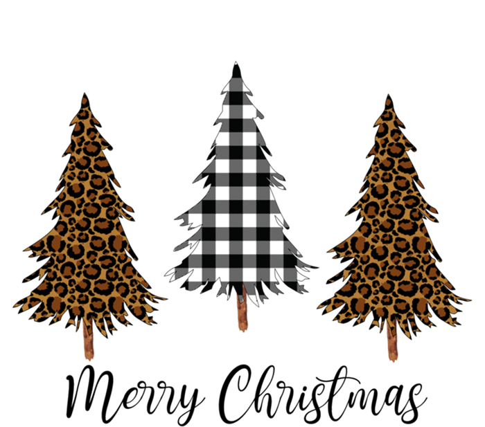 Merry Christmas Holiday Plaid Christmas Tree And Leopard Print Gift Ladies Long Sleeve Shirt