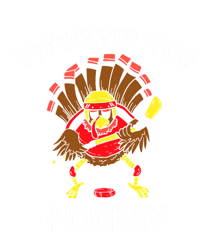 Thankful For Hockey Thanksgiving Funny Turkey Playing Hockey T-Shirt