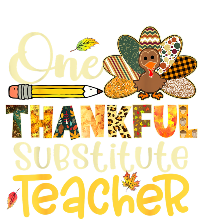 Funny Cute One Thankful Substitute Teacher Turkey Leopard Thanksgiving Tall Long Sleeve T-Shirt