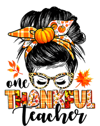 Funny Cute One Thankful Teacher Messy Bun Fall Autumn Thanksgiving T-Shirt