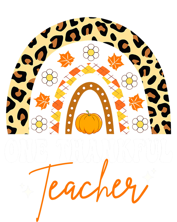 Funny Cute One Thankful Teacher Thanksgiving Fall Autumn Groovy Leopard T-Shirt